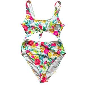 SALT + COVE Monokini One Piece Swimsuit XL Floral Tie Front Cutout Cheeky NWT